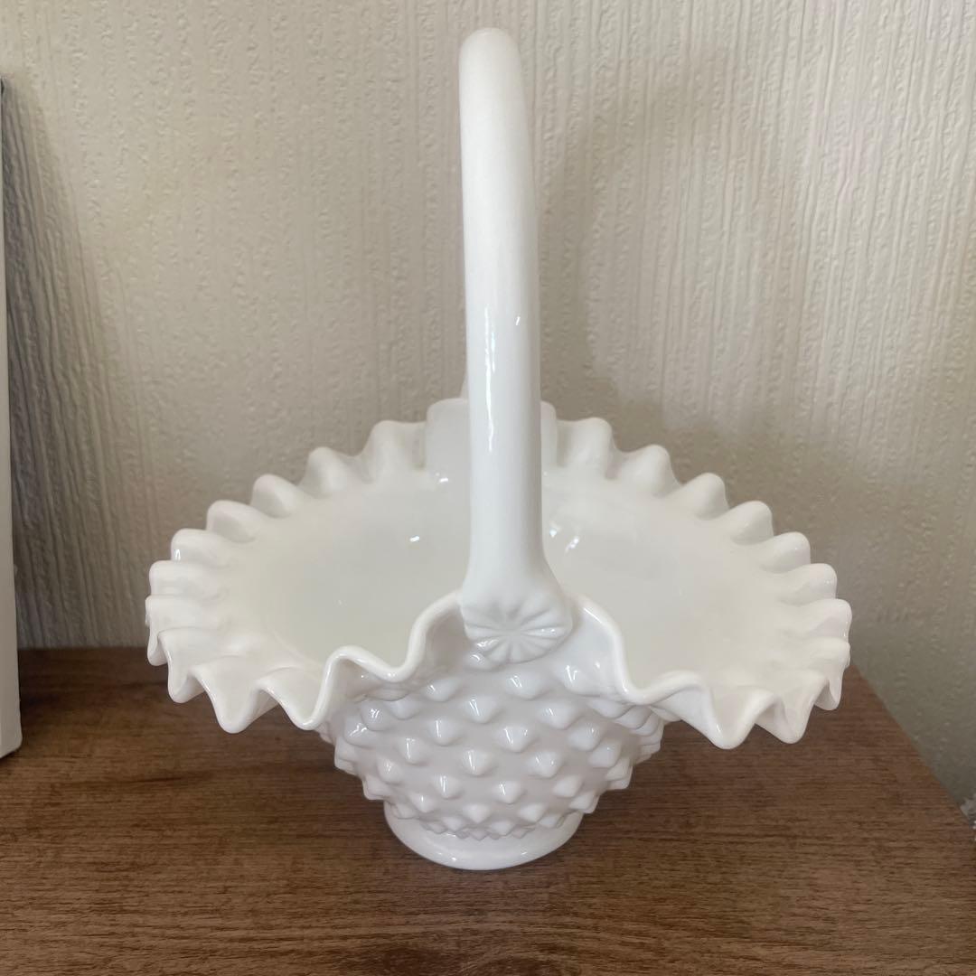 アンティーク　フェントン　ボブネイル　ミルクグラス　バスケット　カゴ