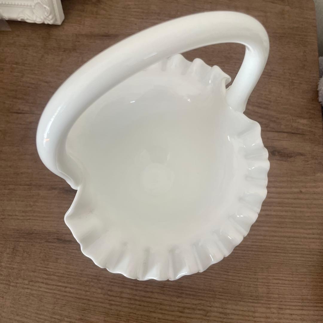 アンティーク　フェントン　ボブネイル　ミルクグラス　バスケット　カゴ