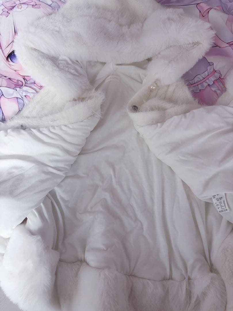 LIZLISA ダブルリボンニットファーポンチョ ホワイト