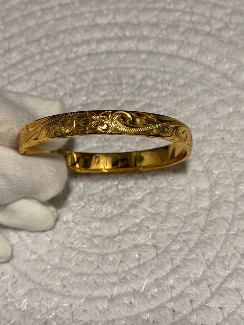 dream☆ハワイアンジュエリー手彫り幅8mmバングル S925にK14コ