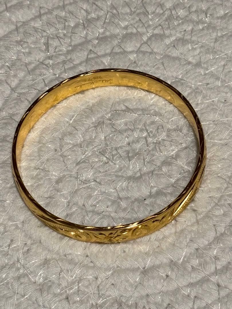 dream☆ハワイアンジュエリー手彫り幅8mmバングル S925にK14コ