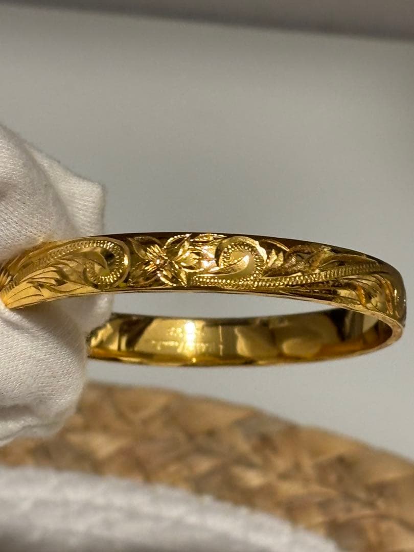 dream☆ハワイアンジュエリー手彫り幅8mmバングル S925にK14コ