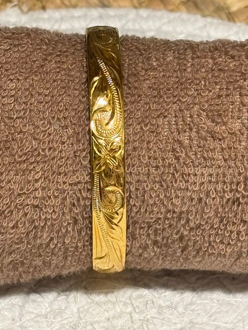 dream☆ハワイアンジュエリー手彫り幅8mmバングル S925にK14コ