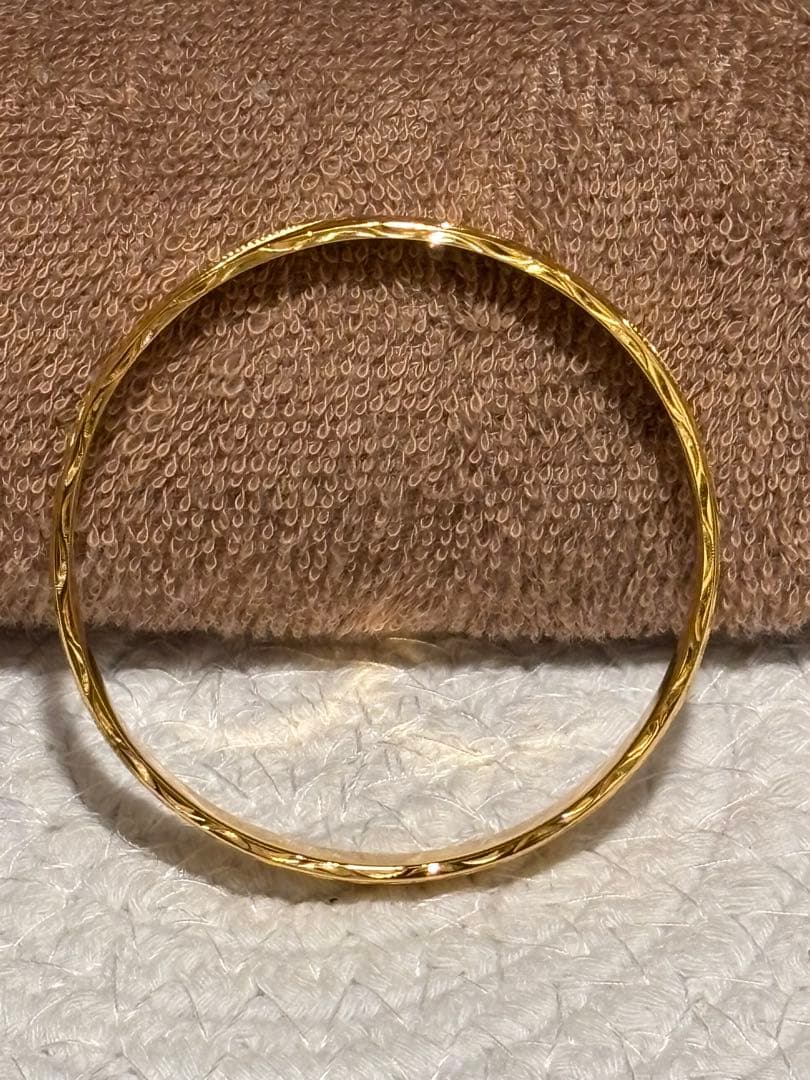 dream☆ハワイアンジュエリー手彫り幅8mmバングル S925にK14コ