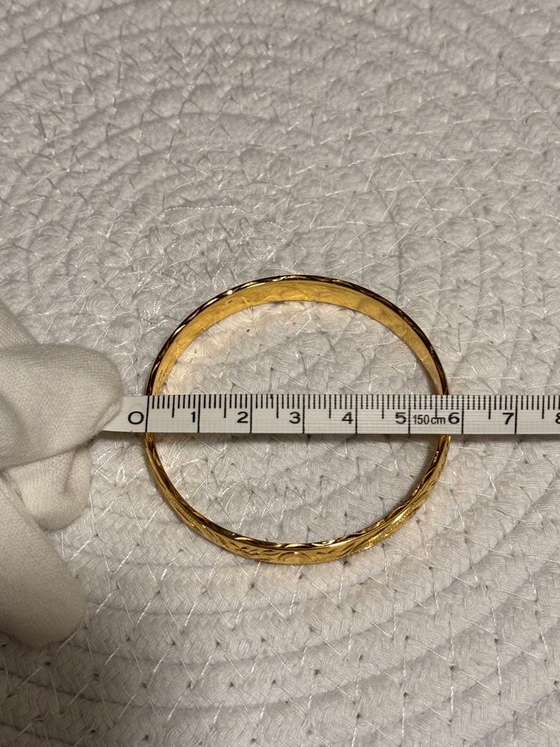 dream☆ハワイアンジュエリー手彫り幅8mmバングル S925にK14コ