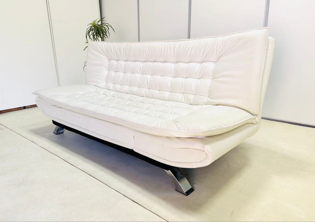 ホワイト ソファベッド リクライニング機能付き 約169cm