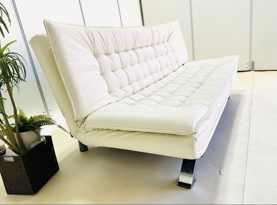 ホワイト ソファベッド リクライニング機能付き 約169cm