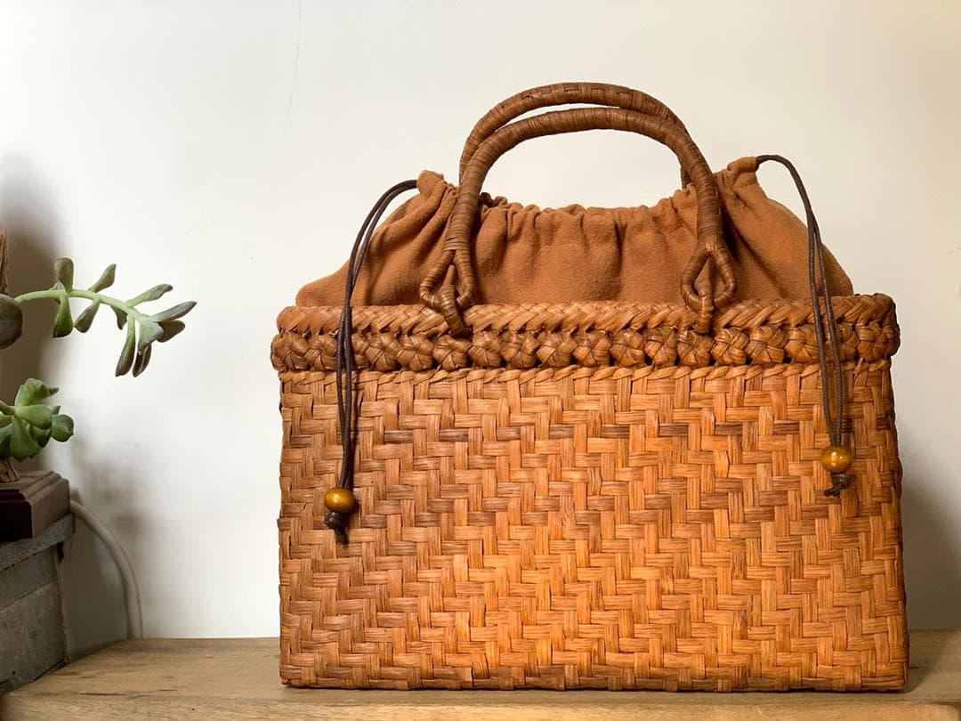 【期间限定】山葡萄 かごバッグ 六角花結び編み 網代編み 変則二重編み 内布付き