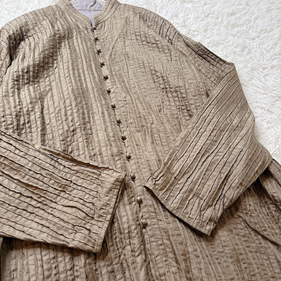 ヨーガンレール シルク×コットン ピンタック チュニック マオカラー ベージュ
