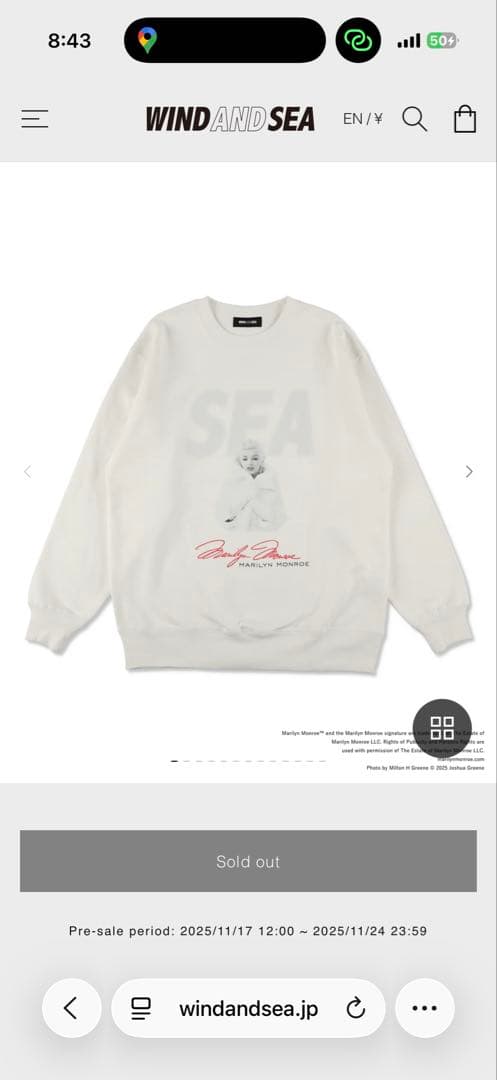 WIND AND SEA × マリリンモンロー コラボ スウェット Lサイズ