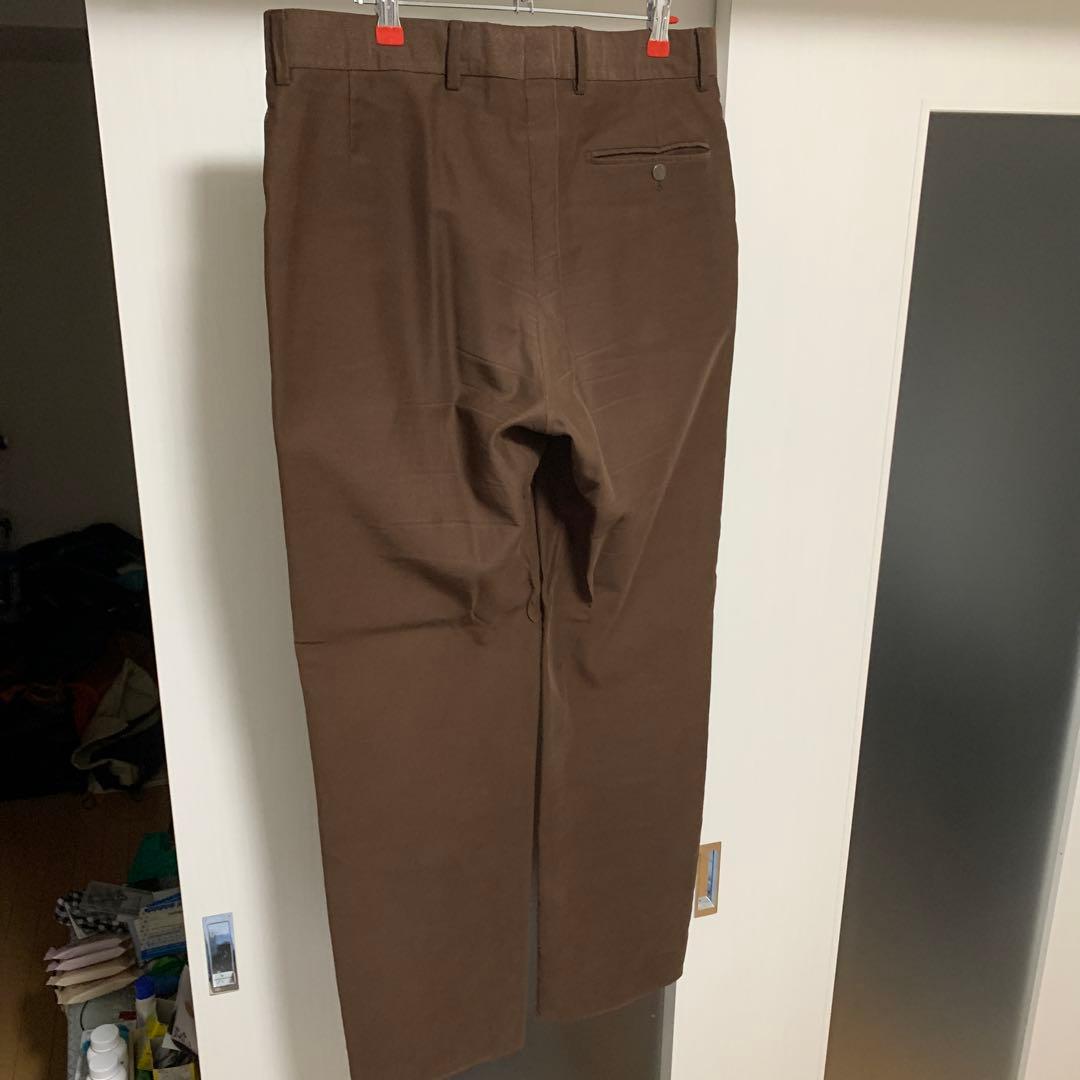 HERMESブラウン コットンパンツ黒レザーパッチ