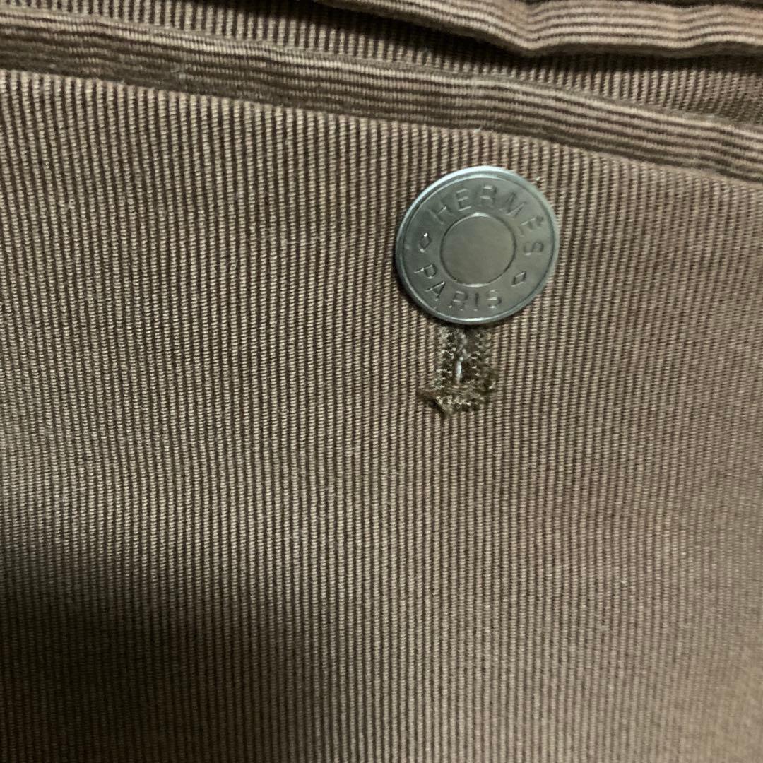 HERMESブラウン コットンパンツ黒レザーパッチ