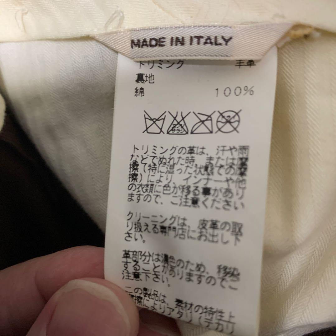 HERMESブラウン コットンパンツ黒レザーパッチ