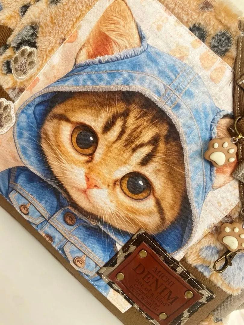 デニムリメイクバッグ　猫　肉求