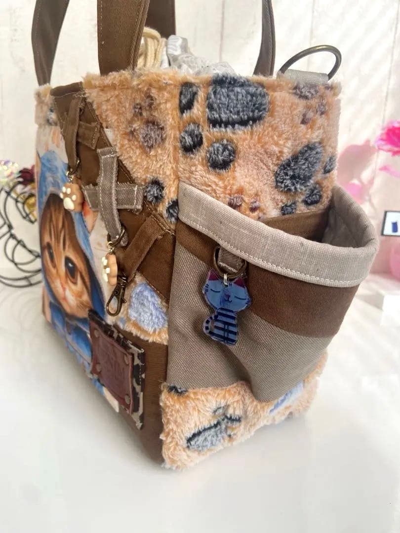 デニムリメイクバッグ　猫　肉求