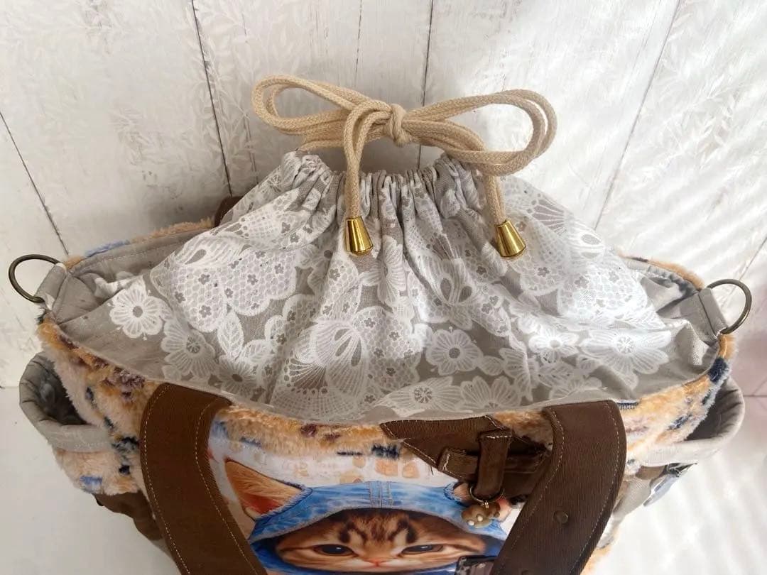 デニムリメイクバッグ　猫　肉求