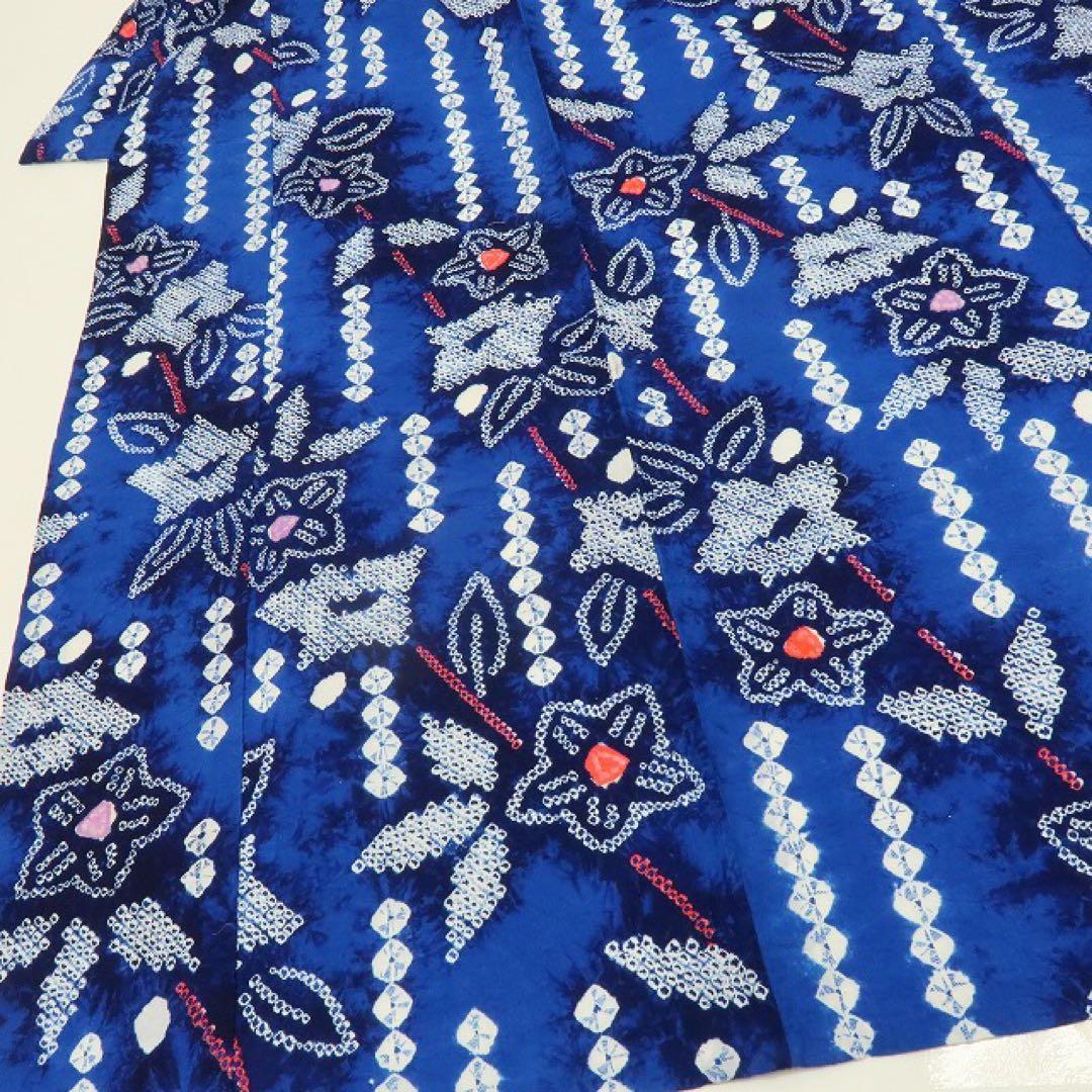 たまご✺美品 有松鳴海絞り 綿 桔梗 高級浴衣 着物 A3509
