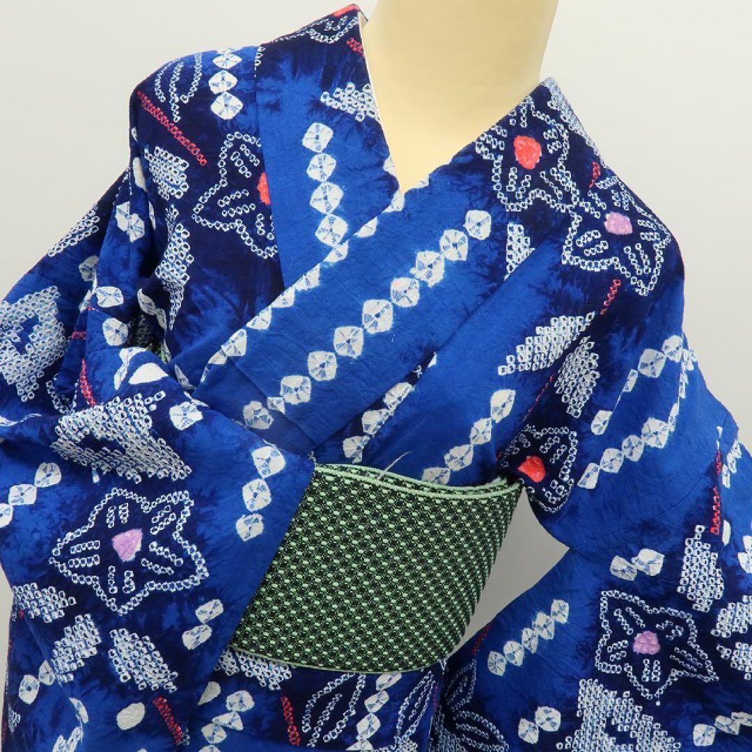 たまご✺美品 有松鳴海絞り 綿 桔梗 高級浴衣 着物 A3509