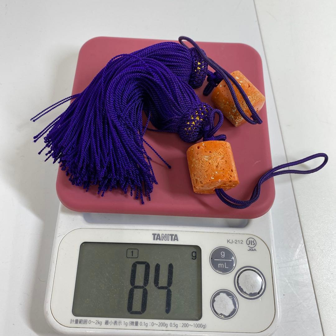 本赤珊瑚　風鎮一対　共箱　84g 東Y7-0213☆2Fタコサ