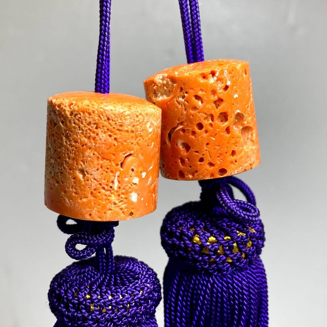 本赤珊瑚　風鎮一対　共箱　84g 東Y7-0213☆2Fタコサ