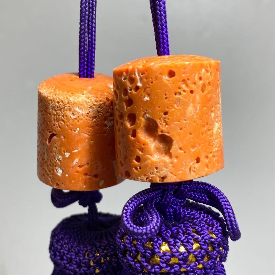 本赤珊瑚　風鎮一対　共箱　84g 東Y7-0213☆2Fタコサ