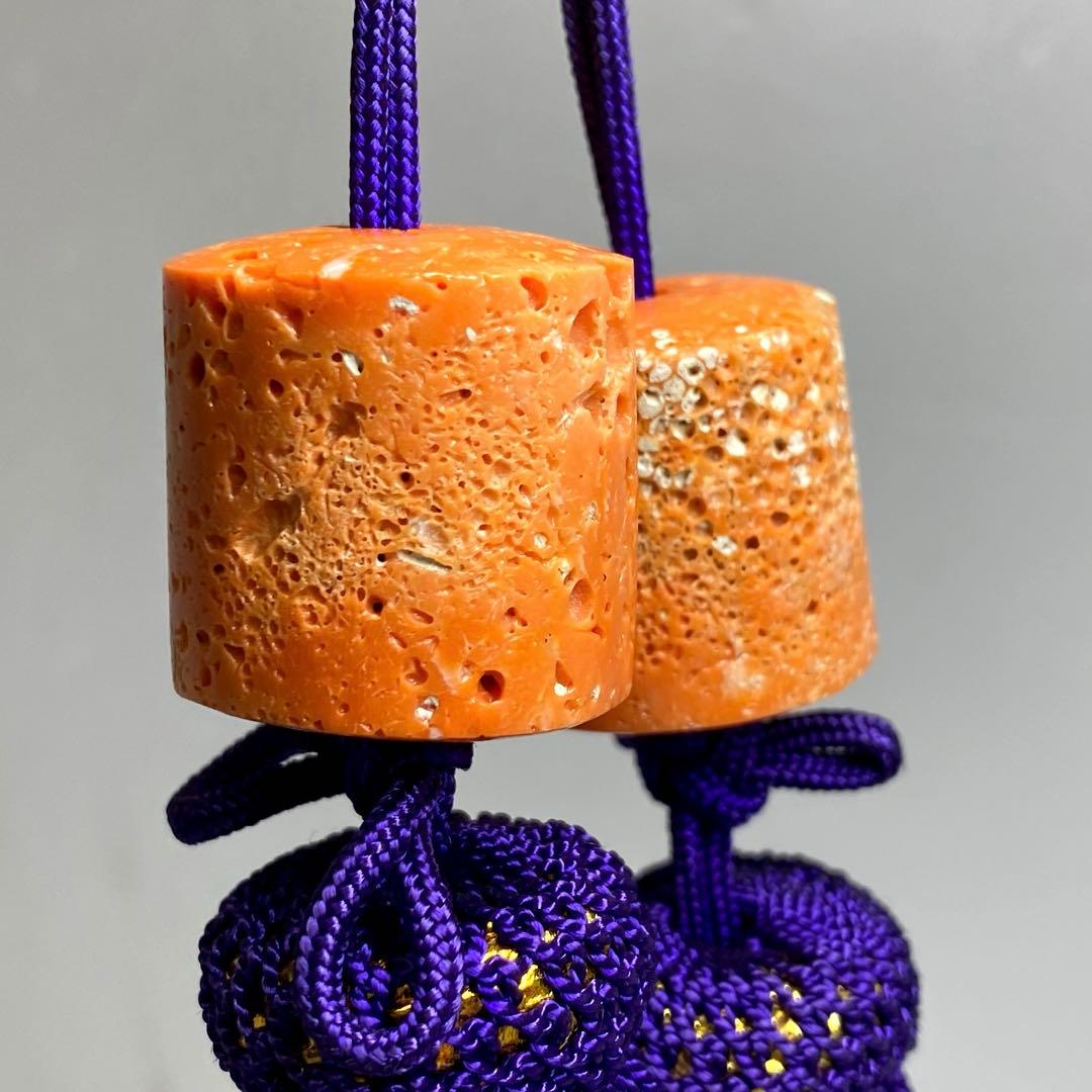 本赤珊瑚　風鎮一対　共箱　84g 東Y7-0213☆2Fタコサ