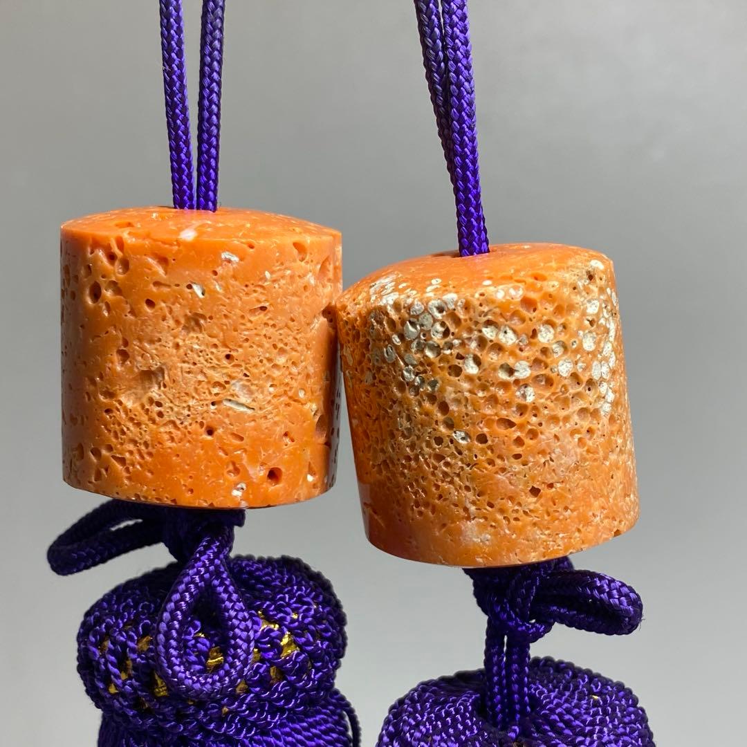 本赤珊瑚　風鎮一対　共箱　84g 東Y7-0213☆2Fタコサ