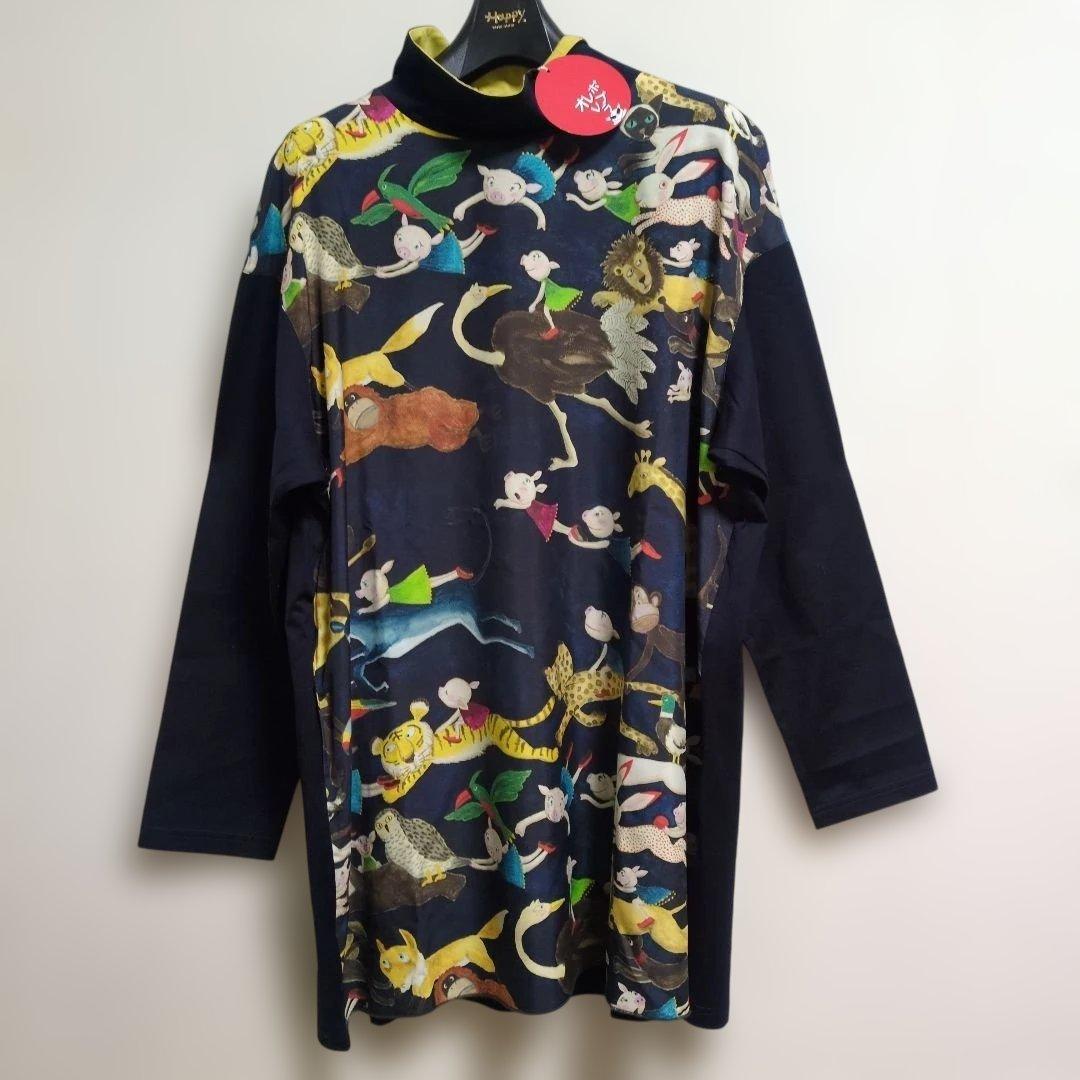 99mamaです。オレボレブラ♥️ぶたさんカラフル動物プリントネイビー