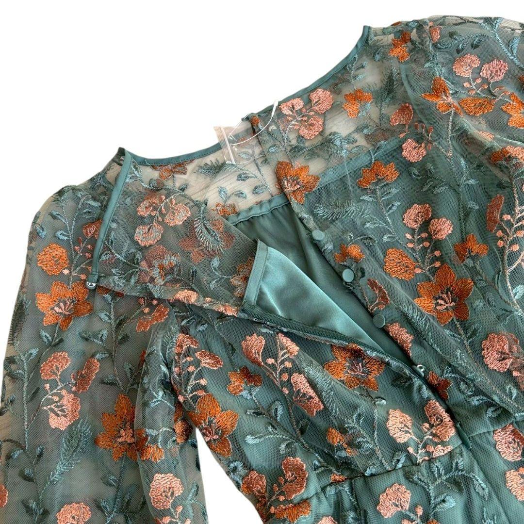 Kastane オケージョン ドレス 結婚式 ワンピース　グリーン　花柄　M