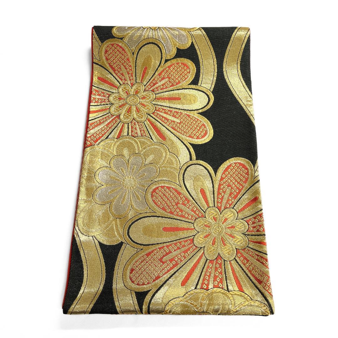 振袖帯　菊花　立涌　金糸　鹿の子　紋模様　斜め縞　着物　115b d ms