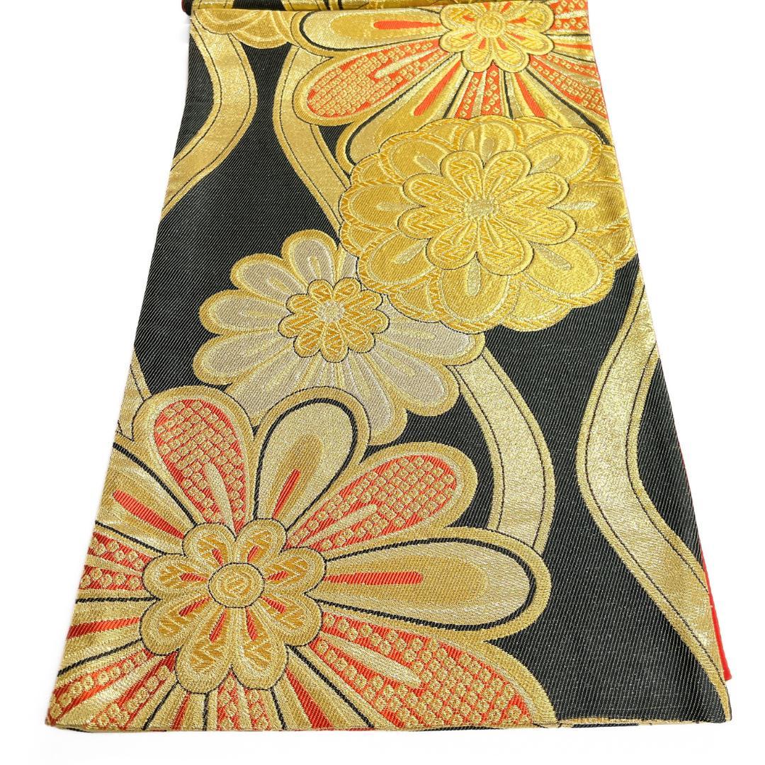 振袖帯　菊花　立涌　金糸　鹿の子　紋模様　斜め縞　着物　115b d ms