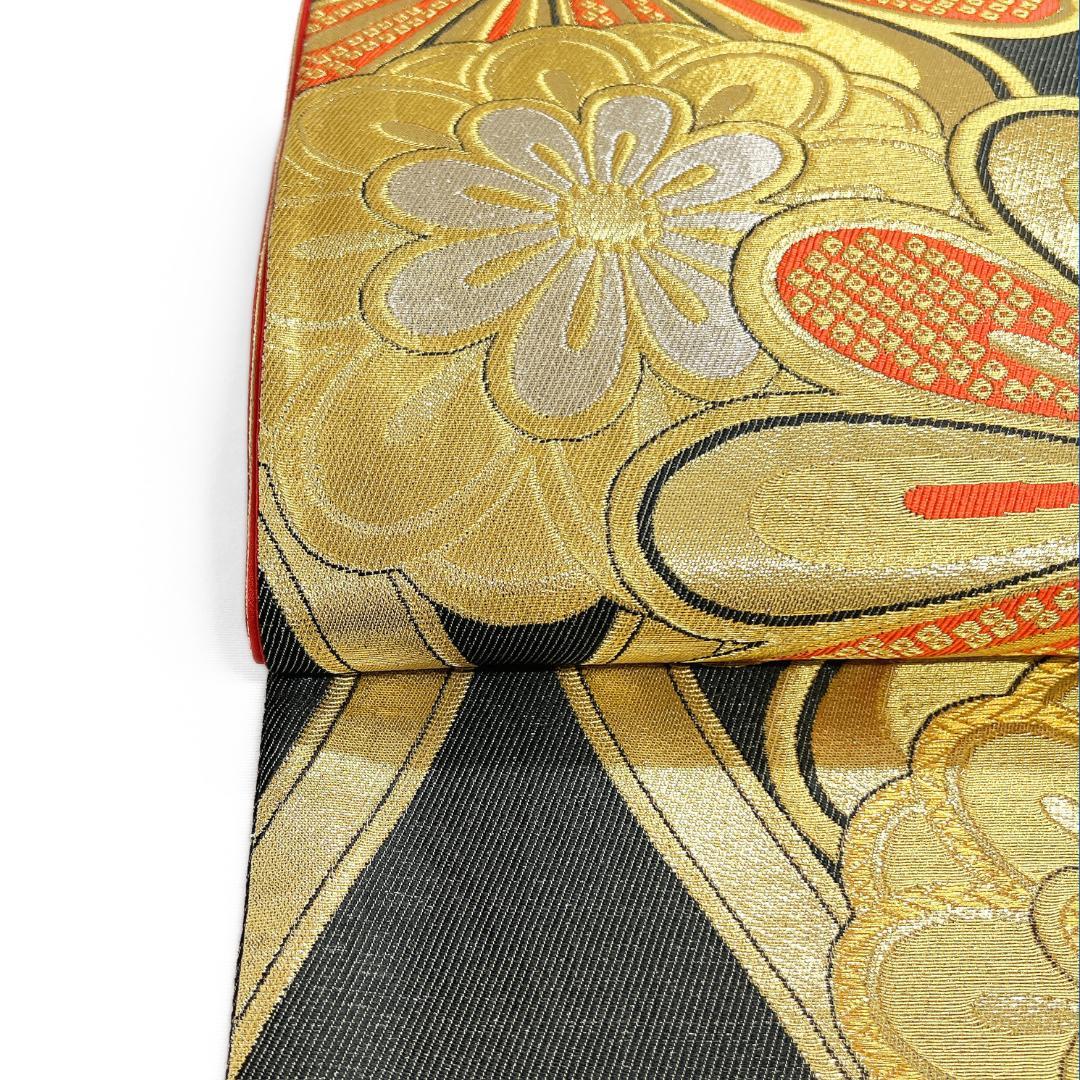 振袖帯　菊花　立涌　金糸　鹿の子　紋模様　斜め縞　着物　115b d ms