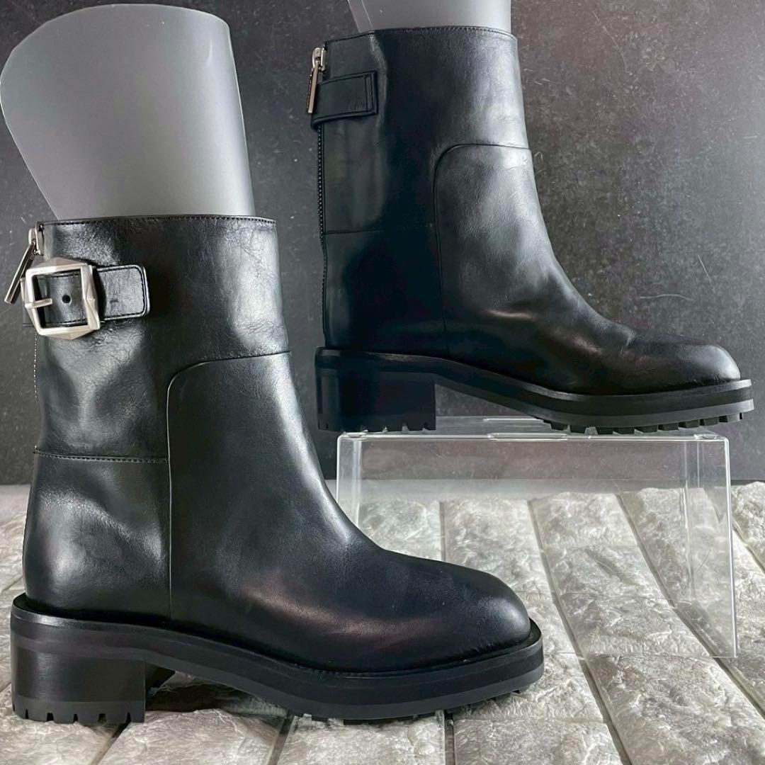 新品/EU36.5 ジミーチュウ アンクルブーツ バックジップ 本革 ブラック