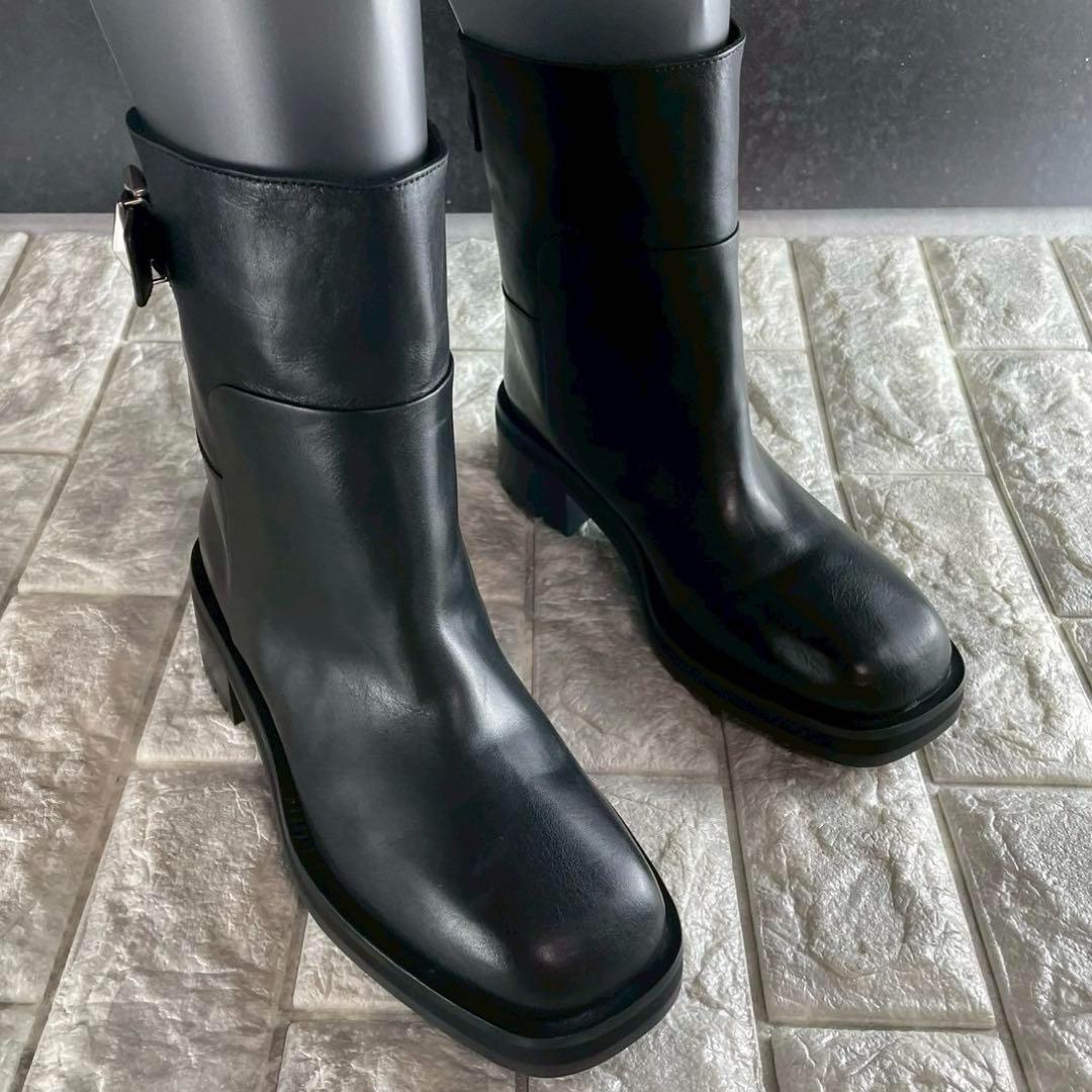 新品/EU36.5 ジミーチュウ アンクルブーツ バックジップ 本革 ブラック