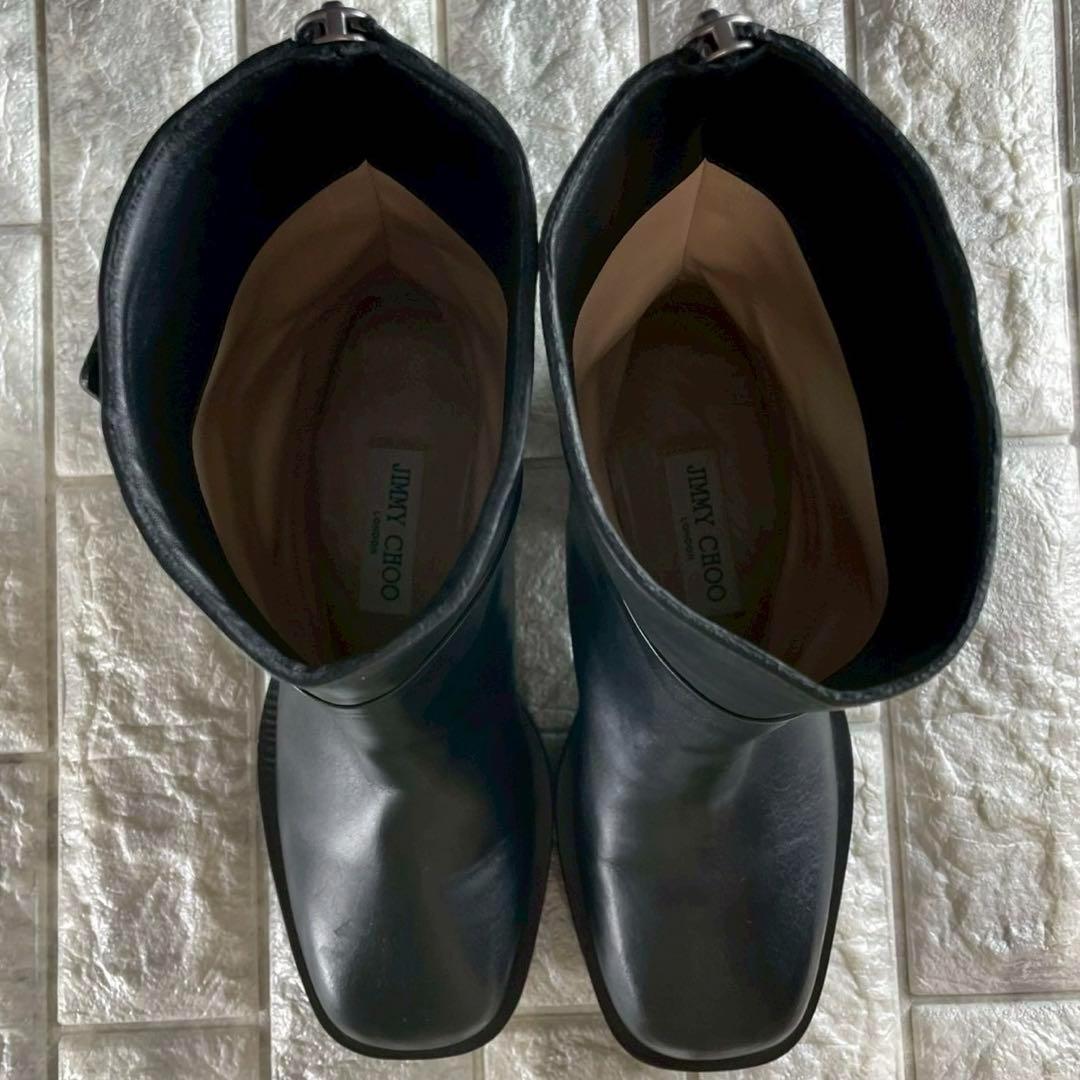 新品/EU36.5 ジミーチュウ アンクルブーツ バックジップ 本革 ブラック