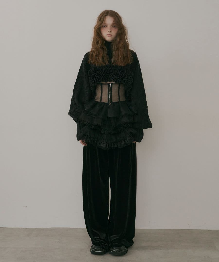 J1UbyLABELLEETUDE ニッティングパターンボリュームフリルボレロ