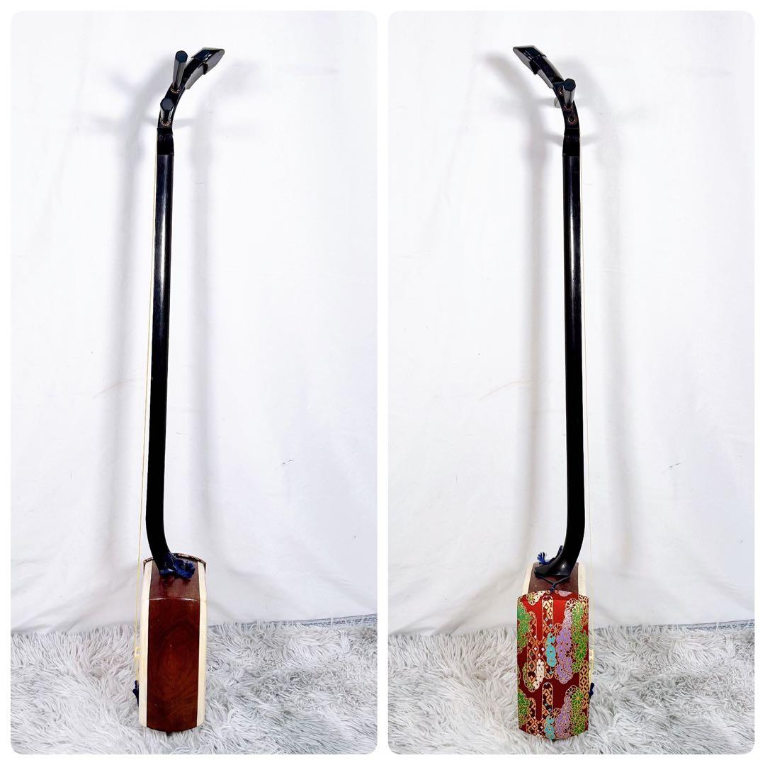 【希少】長唄三味線　細棹　紅木　正寸　丸打胴　皮破れなし　本皮