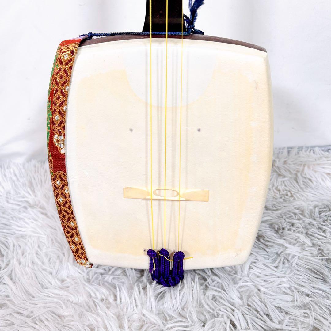 【希少】長唄三味線　細棹　紅木　正寸　丸打胴　皮破れなし　本皮