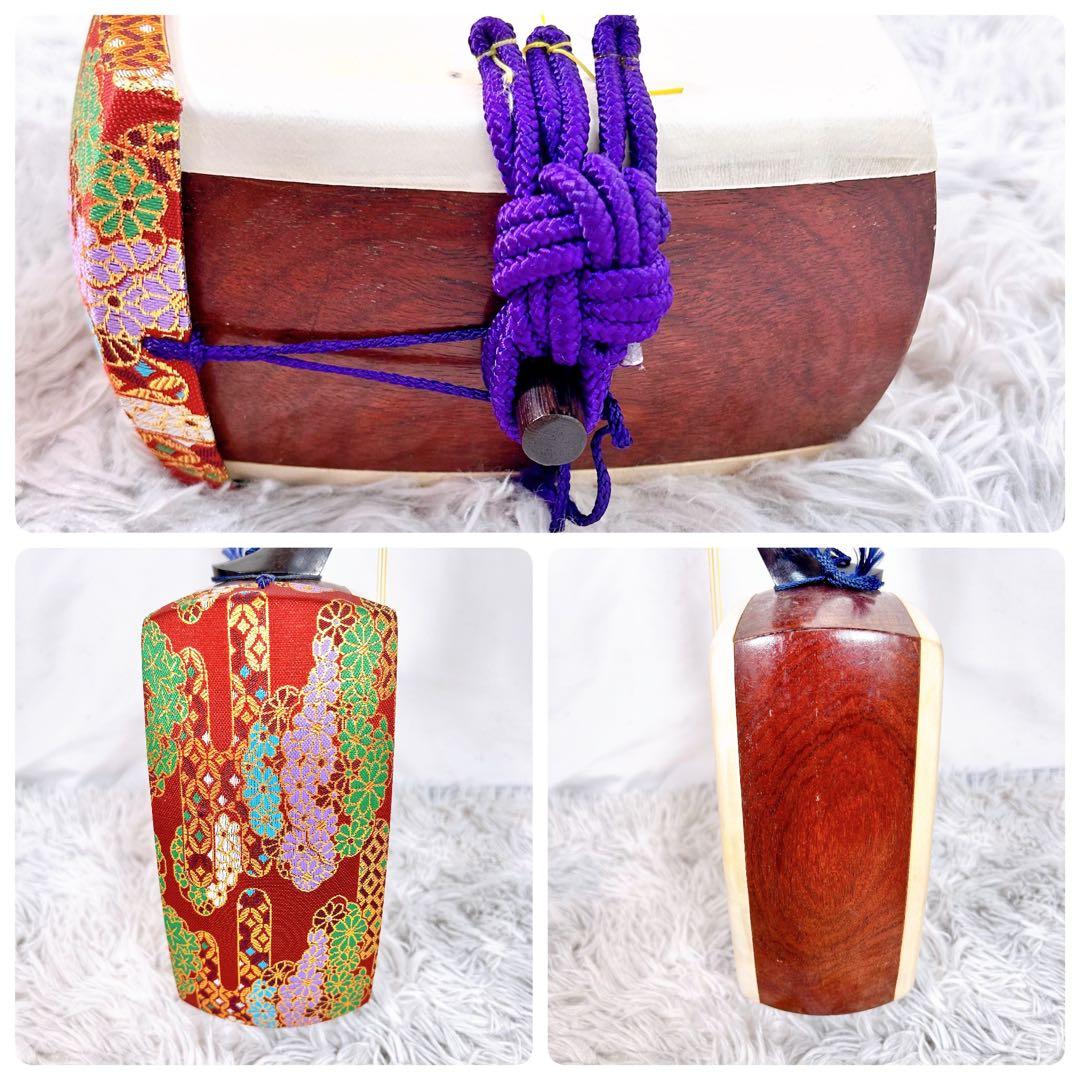 【希少】長唄三味線　細棹　紅木　正寸　丸打胴　皮破れなし　本皮