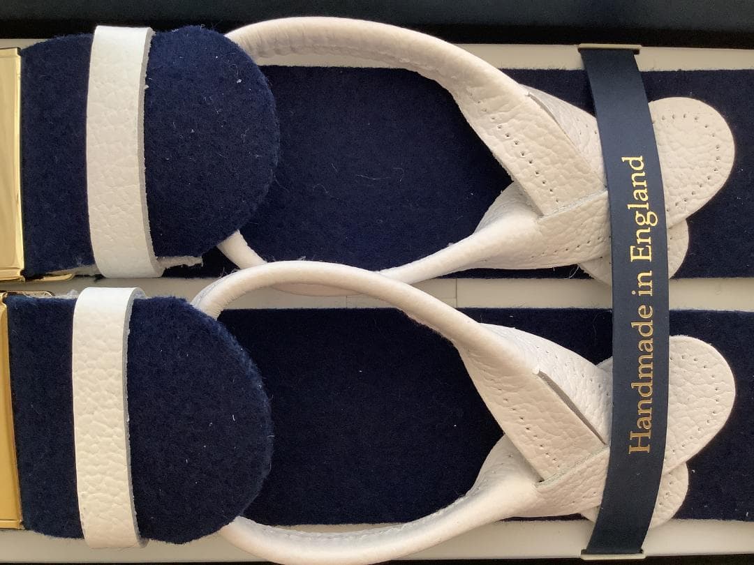 サスペンダー英国製アルバートサーストン6ボタン留ウールボックスBXネイビー