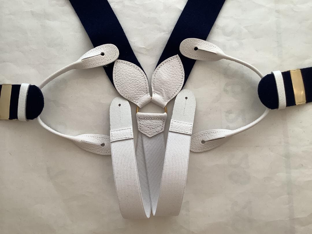 サスペンダー英国製アルバートサーストン6ボタン留ウールボックスBXネイビー