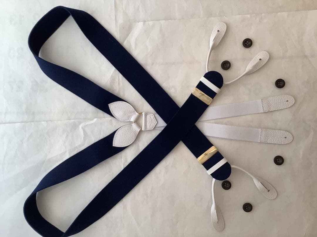 サスペンダー英国製アルバートサーストン6ボタン留ウールボックスBXネイビー