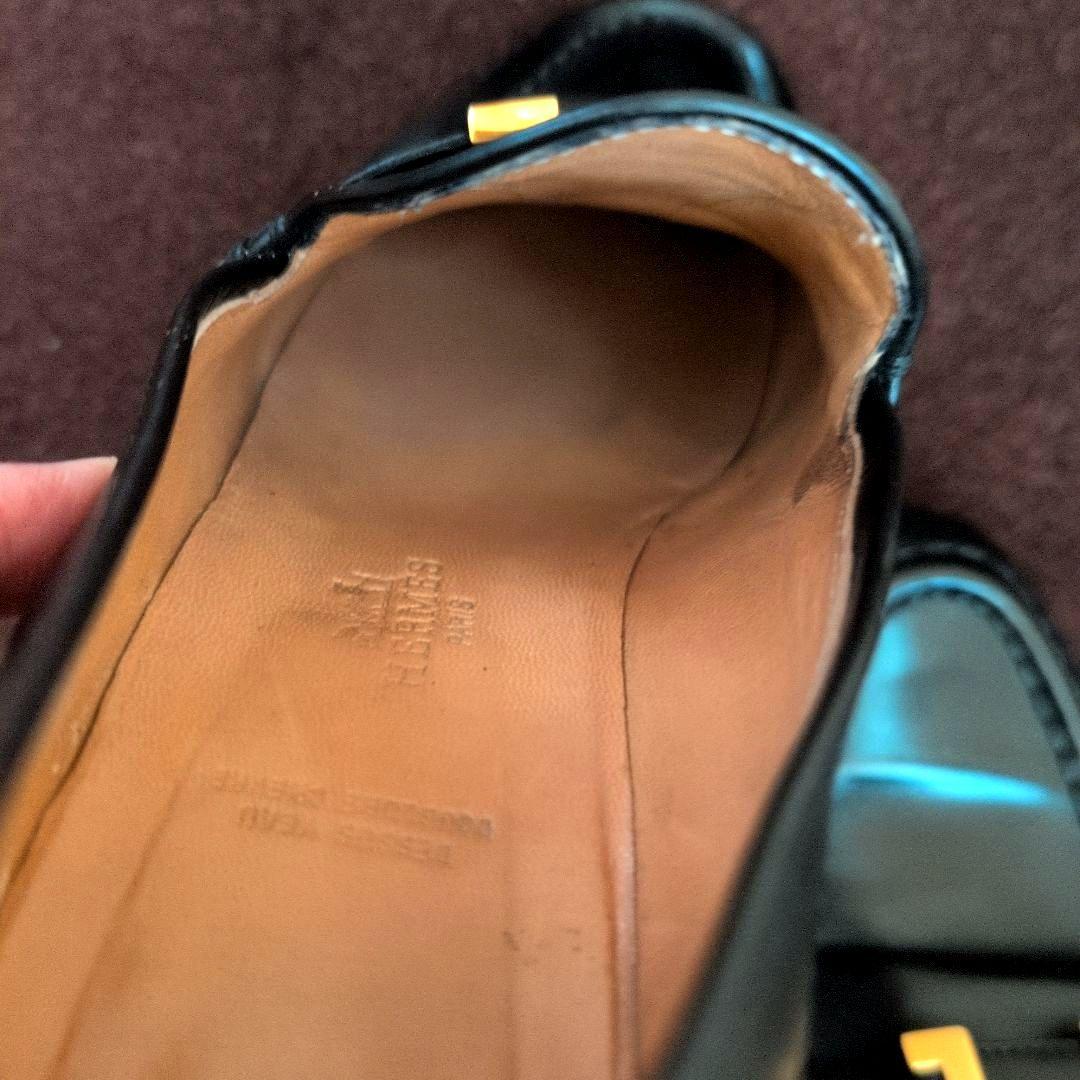 サイズ37 HERMES ブラック ローファー 金具Hロゴ