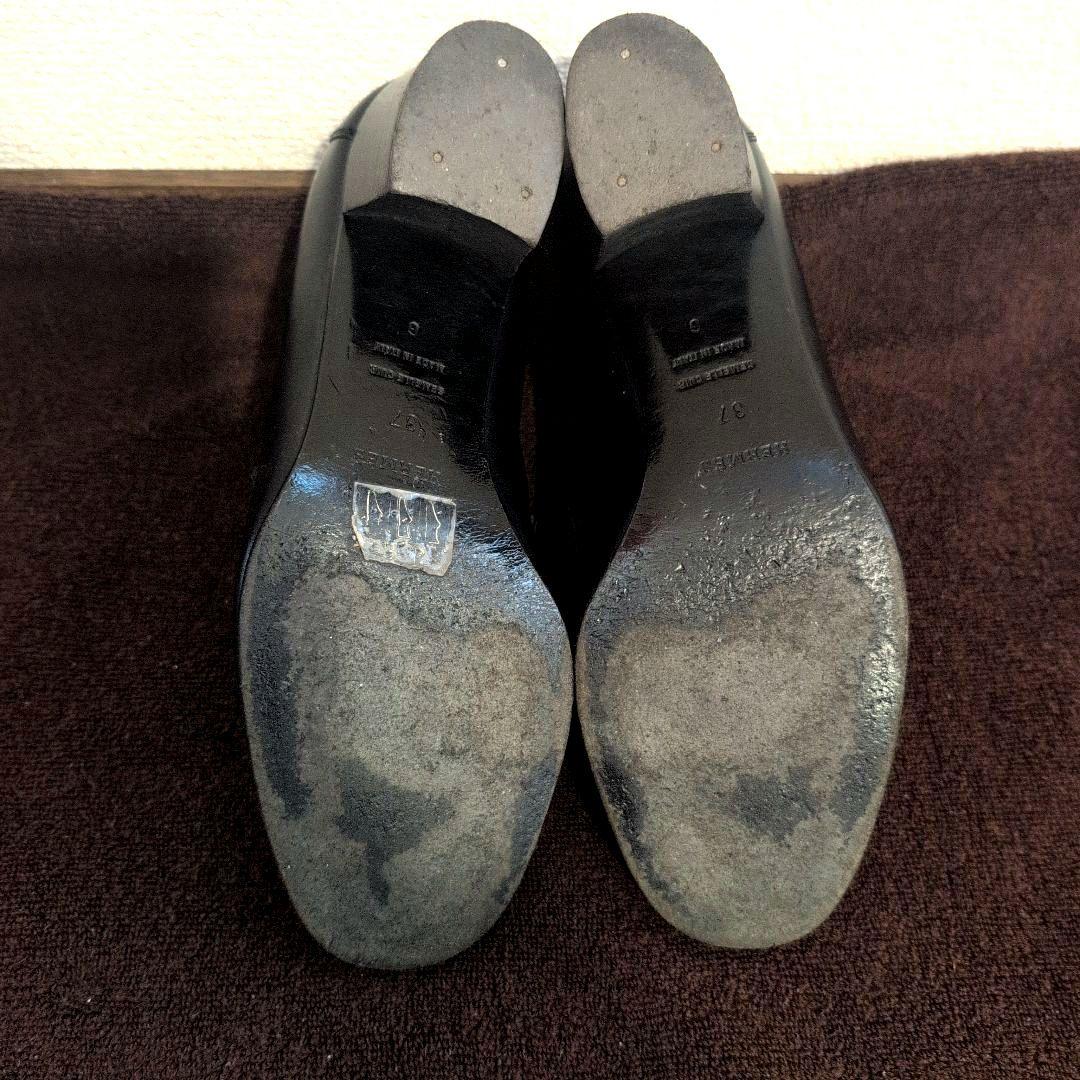 サイズ37 HERMES ブラック ローファー 金具Hロゴ