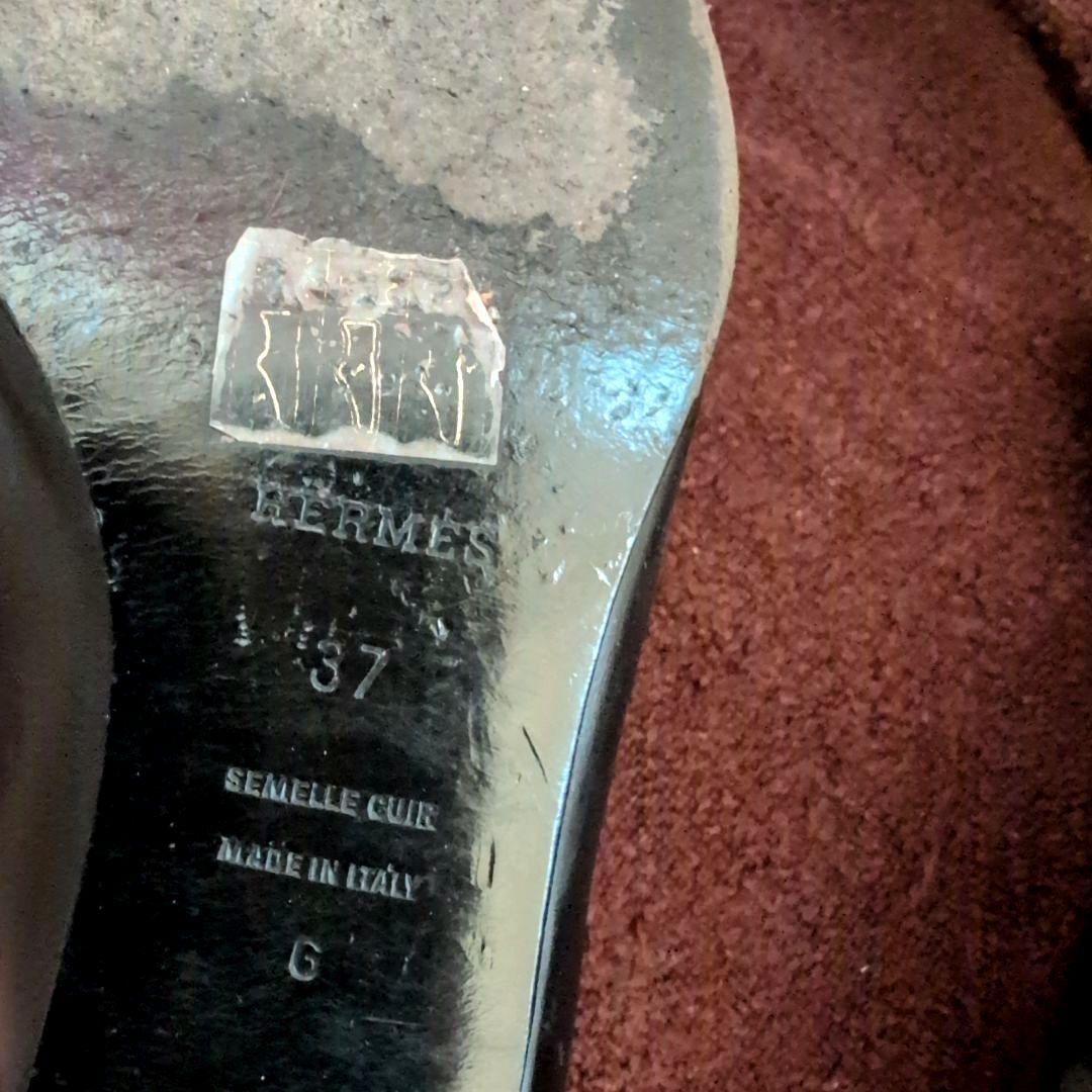 サイズ37 HERMES ブラック ローファー 金具Hロゴ