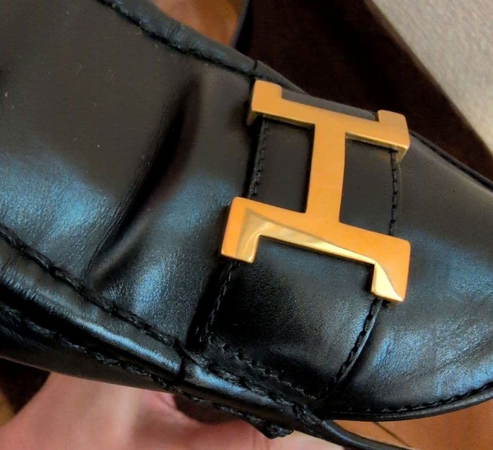 サイズ37 HERMES ブラック ローファー 金具Hロゴ