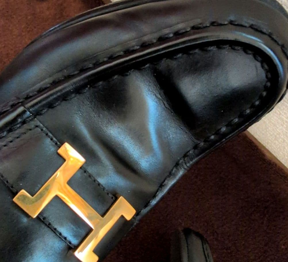サイズ37 HERMES ブラック ローファー 金具Hロゴ