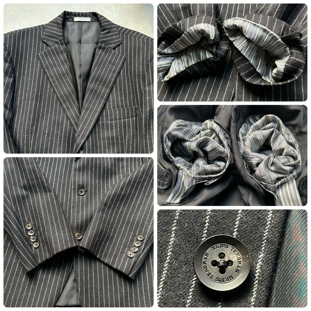 極美品 メンズティノラス スリーピース セットアップ ストライプ L ウール 黒