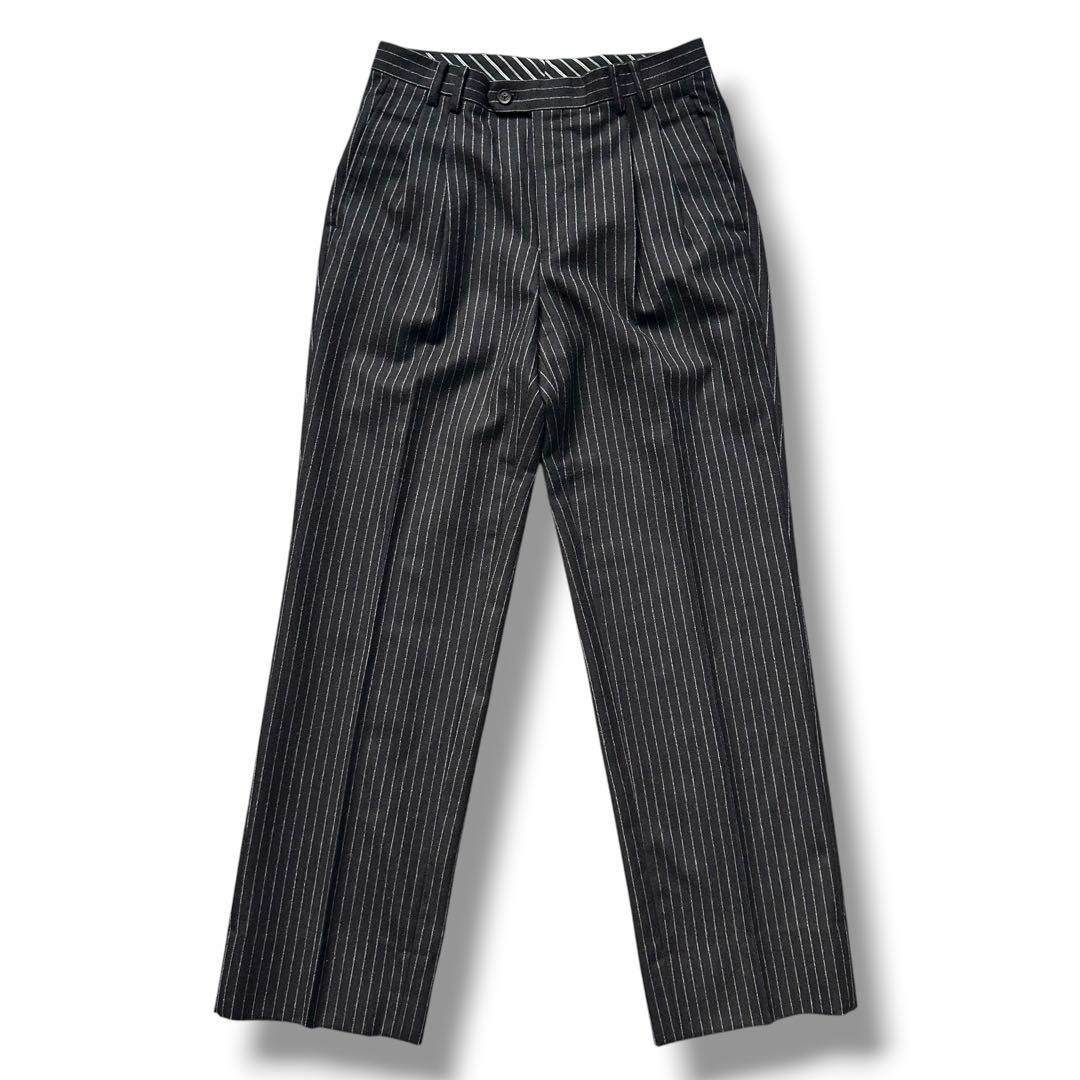 極美品 メンズティノラス スリーピース セットアップ ストライプ L ウール 黒