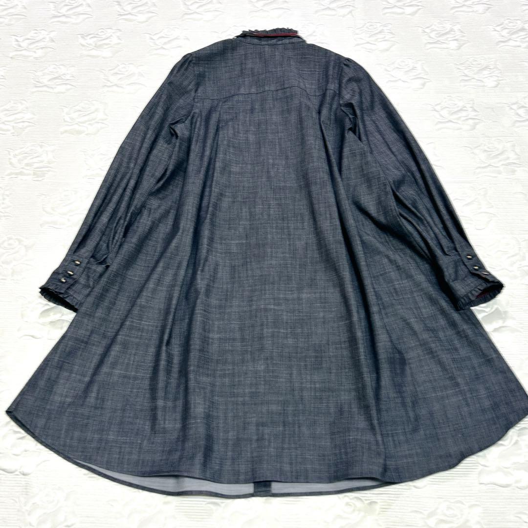 極美品❤︎ブルーレーベル シャンブレー Aライン ワンピース ボウタイ ストレッチ